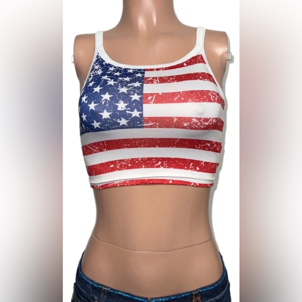 American Flag Patriotic Crop Top New Casual rally party spring break 4th of July